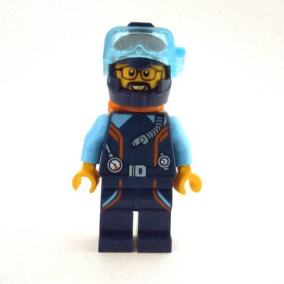 Minifiguur Ocean Explorer Diver, STEVEGOESNORTH, Dark Blue Wetsuit and Helmet, Beard and Glasses uit set 60379
