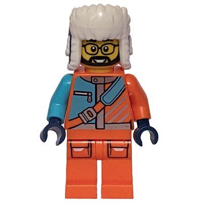 Figurine Arctic Explorer, STEVEGOESNORTH, Orange Suit, Dark Blue Ushanka Hat du set 60378