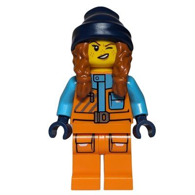 Minifigure Arctic Explorer, Tina Tarantula, Orange Suit, Dark Blue Beanie with Hair del set 60368