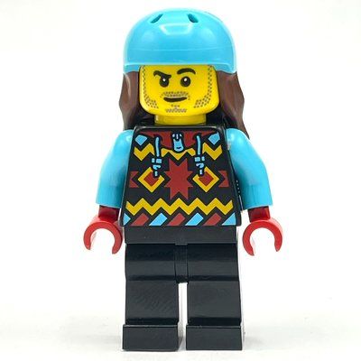 Minifigur Snowboarder, Black Snowsuit, Medium Azure Helmet with Hair aus Set 60366