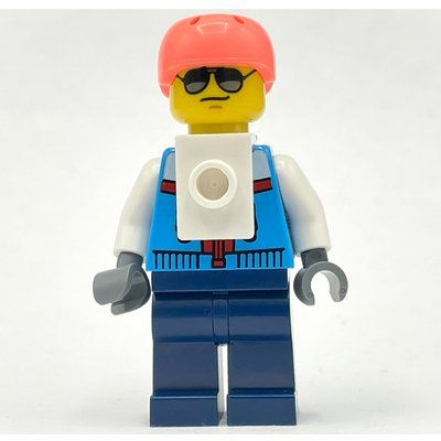 Minifigur Rock Climber, Dark Azure Jacket, Dark Blue Legs, Coral Helmet, White Neck Bracket aus Set 60366