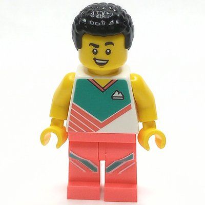 Minifigura Man, Coral and White Workout Outift, Black Hair del set 60365