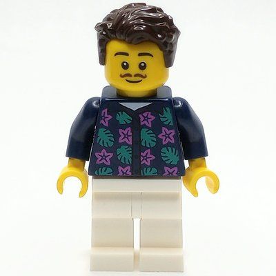 Minifigura Man, Dark Blue Shirt, White Legs, Dark Brown Hair del set 60365
