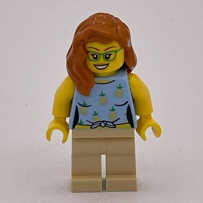 Minifigura Woman, Bright Light Blue Torso, Tan Legs, Dark Orange Hair del set 40650