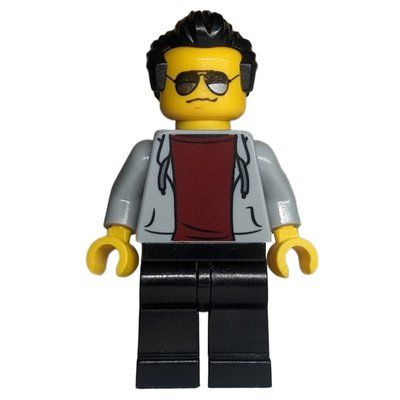 Figurine Light Bluish Grey Torso, Black Legs, Black Hair, Sunglasses du set 910011