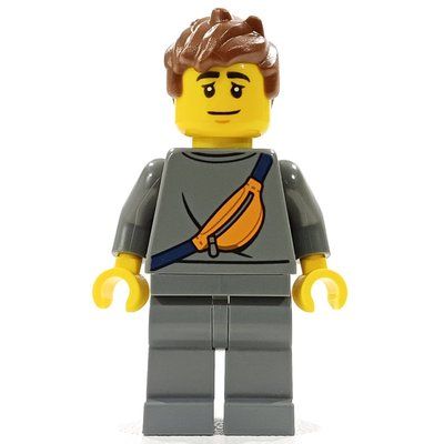 Minifigurka Man, Dark Bluish Gray Tracksuit, Fanny Pack z zestawu 60367