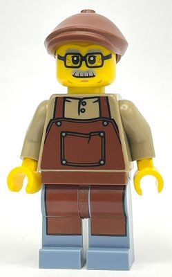 Figurine Man, Dark Tan Shirt with Reddish Brown Apron, Glasses and Moustache, Reddish Brown Hat du set 10325