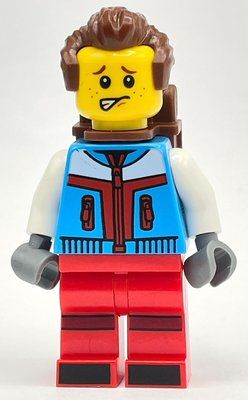 Figurine Skier, Azure and Red Suit, Reddish Brown Backpack and Hair du set 10325