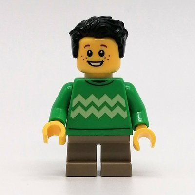 Figurine Kid - Bright Green Torso, Dark Tan Legs, Black Hair du set 40602