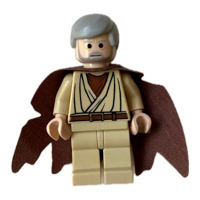 Figurine Obi-Wan Kenobi, Old, Tan Robes, Hair, Black Eyes, Tattered Cape du set 9001925