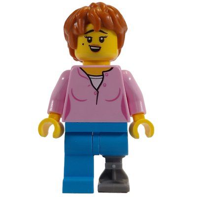 Minifigur Bright Pink Torso, Dark Azure Legs, Prosthetic Leg, Dark Orange Hair aus Set 10326