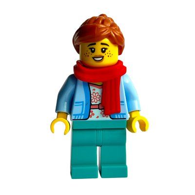 Figurine Bright Light Blue, Dark Turquoise Legs, Dark Orange Hair, Red Scarf du set 40603