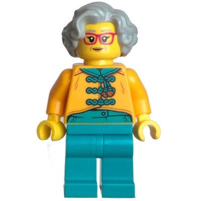 Figurine Bright Light Orange Torso, Dark Turquoise Legs, Light Bluish Grey Hair, Glasses du set 80113