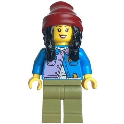 Figurine Dark Azure Torso, Olive Green Legs, Dark Red Beanie, Black Hair du set 80113