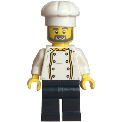 Figurine Chef - White Torso, Black Legs, White Hat, Dark Bluish Grey Beard du set 80113