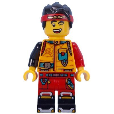 Minifigura Monkie Kid, Bright Light Orange Jacket, Winking del set 80053
