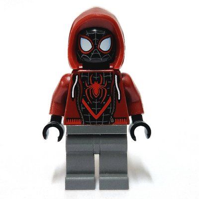 Minifigure Spider-Man (Miles Morales), Dark Red Hoodie del set 76324