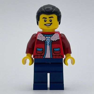 Minifigurka Man, Red Jacket, Dark Blue Legs, Black Hair z zestawu 40678
