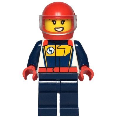 Figurine Race Driver, Dark Blue and White Racing Suit, Red Helmet with Visor du set 60400