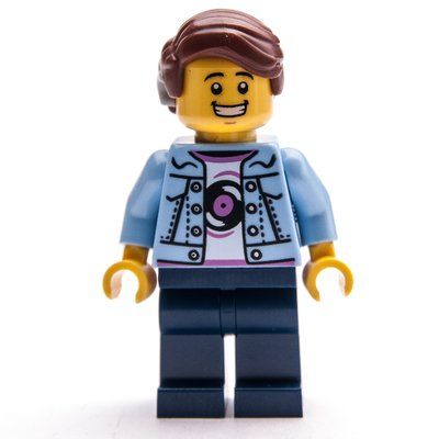 Minifigura Man, Bright Light Blue Jacket, Dark Blue Legs, Reddish Brown Hair del set 60404