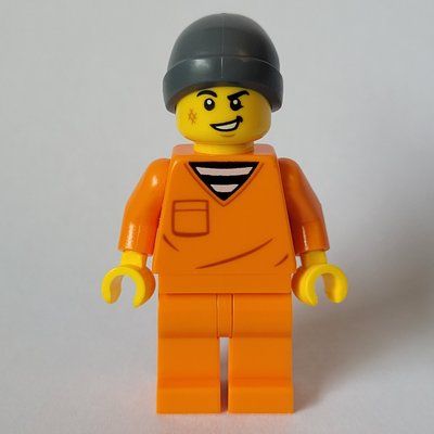 Minifigur Criminal, Orange Suit, Dark Bluish Grey Beanie aus Set 60419