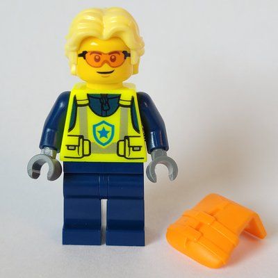 Minifigur Helicopter Pilot, Neon Yellow Torso, Dark Blue Legs, Bright Light Yellow Hear aus Set 60419