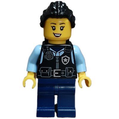 Minifigur Police Officer - Black Torso, Dark Blue Legs, Black Hair aus Set 60419