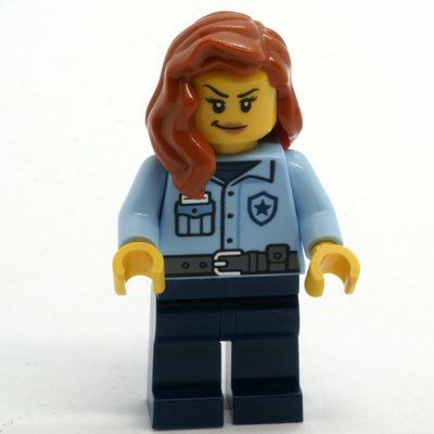 Minifigure Police Officer - Bright Light Blue Torso, Dark Blue Legs, Dark Orange Hair del set 60418