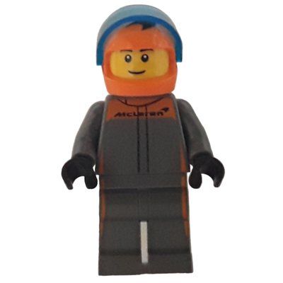 Minifigura Race Driver - Dark Bluish Grey Racing Suit, Orange Helmet del set 76919