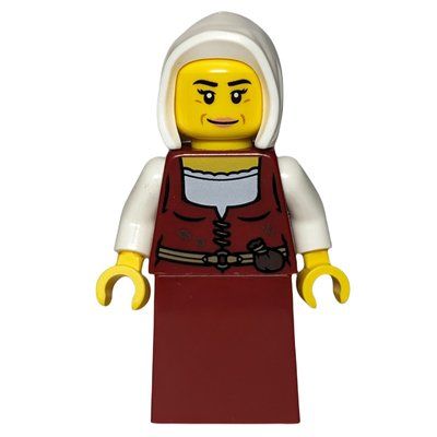 Minifigura Innkeeper, Dark Red Dress, White Hood del set 10332