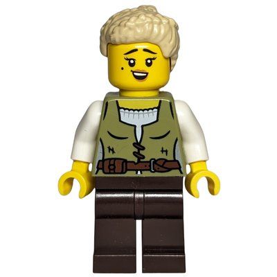 Minifigura Carpenter, Olive Green Torso, Dark Brown Legs del set 10332