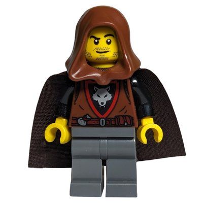 Minifigura Wolfpack, Reddish Brown Torso, Dark Bluish Grey Legs, Hood del set 10332