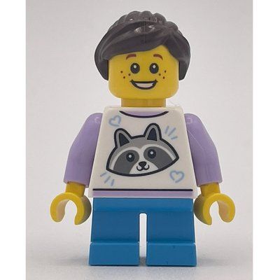 Minifigurka Kid, White Torso, Dark Azure Legs, Dark Brown Hair z zestawu 40714