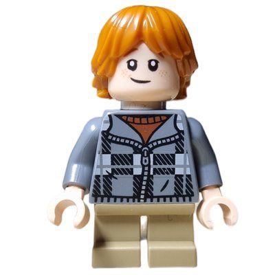 Minifigura Ron Weasley, Dark Bluish Gray Plaid Jacket with Zipper, Short Legs del set 76434