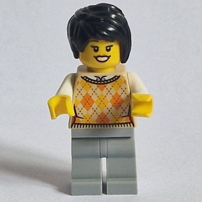 Figurine Woman, Tan Argyle Sweater Vest, Light Bluish Gray Legs du set 60440