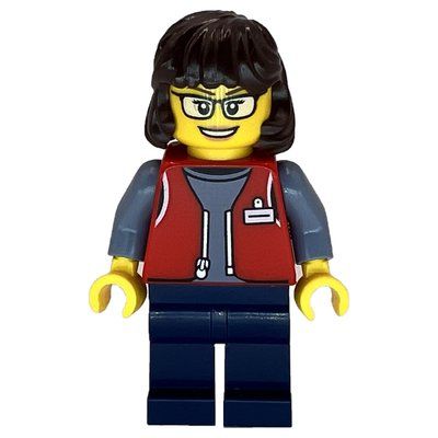 Figurine LEGO Employee, Red Jacket, Dark Blue Legs, Glasses du set 60440