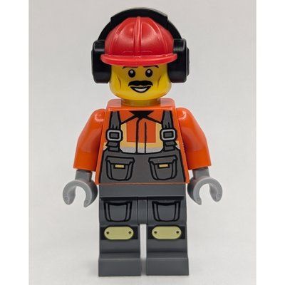 Figurine Construction Worker, Dark Orange Shirt, Dark Bluish Gray Legs, Red Hard Hat with Ear Protection du set 60420