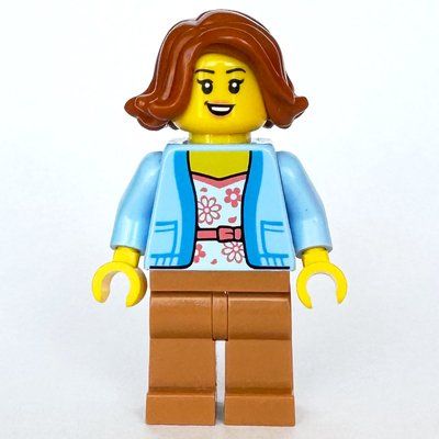 Minifigur Woman, Bright Light Blue Cardigan, Medium Nougat Legs aus Set 60407