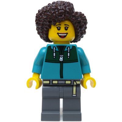 Minifigur Woman, Dark Turquoise Jacket, Dark Bluish Gray Legs aus Set 60407