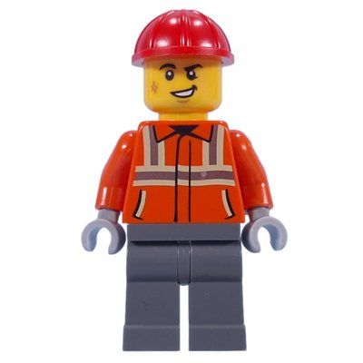 Minifigur Construction Worker, Reddish Orange Jacket, Red Hard Hat aus Set 60409