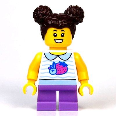 Minifigura Kid, White Torso, Medium Lavender Legs, Dark Brown Hair del set 60422