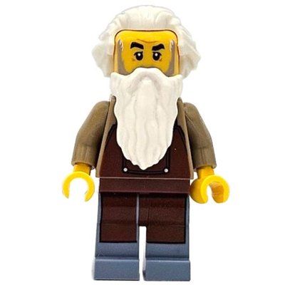 Minifigure Train Worker, Dark Tan Torso, Sand Blue Legs, Reddish Brown Apron, White Beard del set 910033