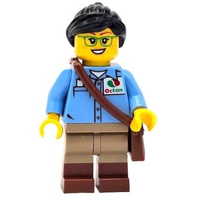 Minifigure Train Worker, Medium Blue Torso, Dark Tan Legs, Reddish Brown Boots, Black Hair del set 910033