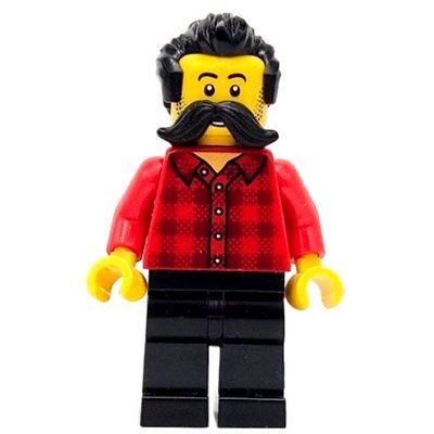Minifigure Train Worker, Red Torso, Black Legs, Black Hair, Moustache del set 910033