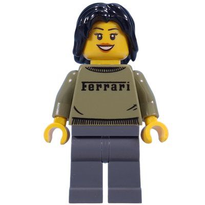 Minifigure Woman, Olive Green Ferrari Sweater del set 76934