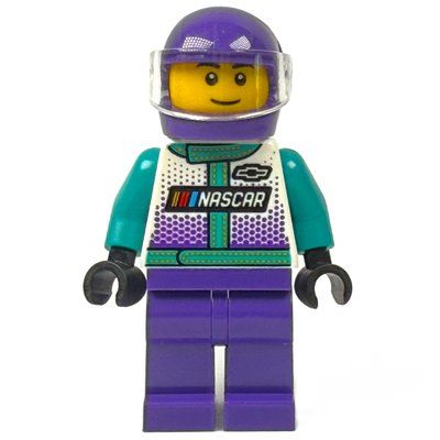 Minifigurka Race Driver, Dark Turquoise, White, and Dark Purple Race Suit, Dark Purple Helmet z zestawu 76935