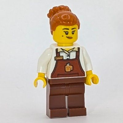 Minifigur Barista, Reddish Brown Apron, Dark Orange Hair aus Set 60423
