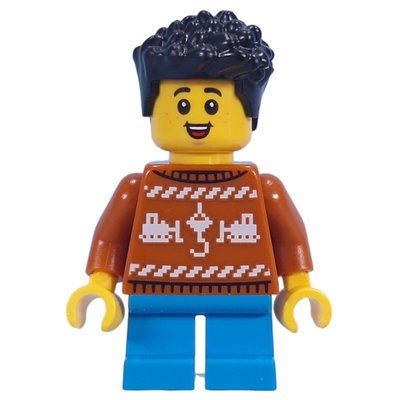 Minifiguur Kid, Dark Orange Sweater, Dark Azure Legs, Black Hair uit set 60436