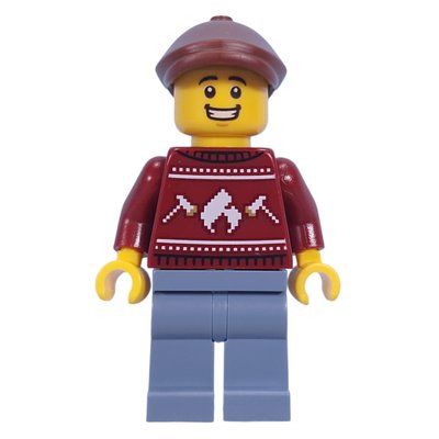 Minifiguur Dark Red Sweater, Sand Blue Legs, Reddish Brown Cap uit set 60436
