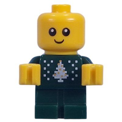 Minifiguur Baby, Dark Green Body, Christmas Sweater uit set 60436